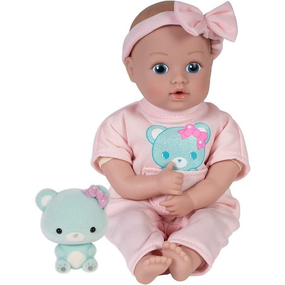 Pink Mini Baby Doll with Soft Flocked Bear Friend Be Bright Tots & Friends - Picture 1 of 9